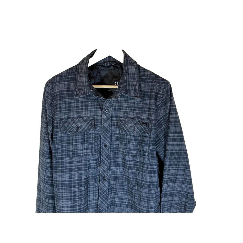 Volcom Mens Flannel Plaid LS Button Up Shirt Pockets Point Collar Blue Gray